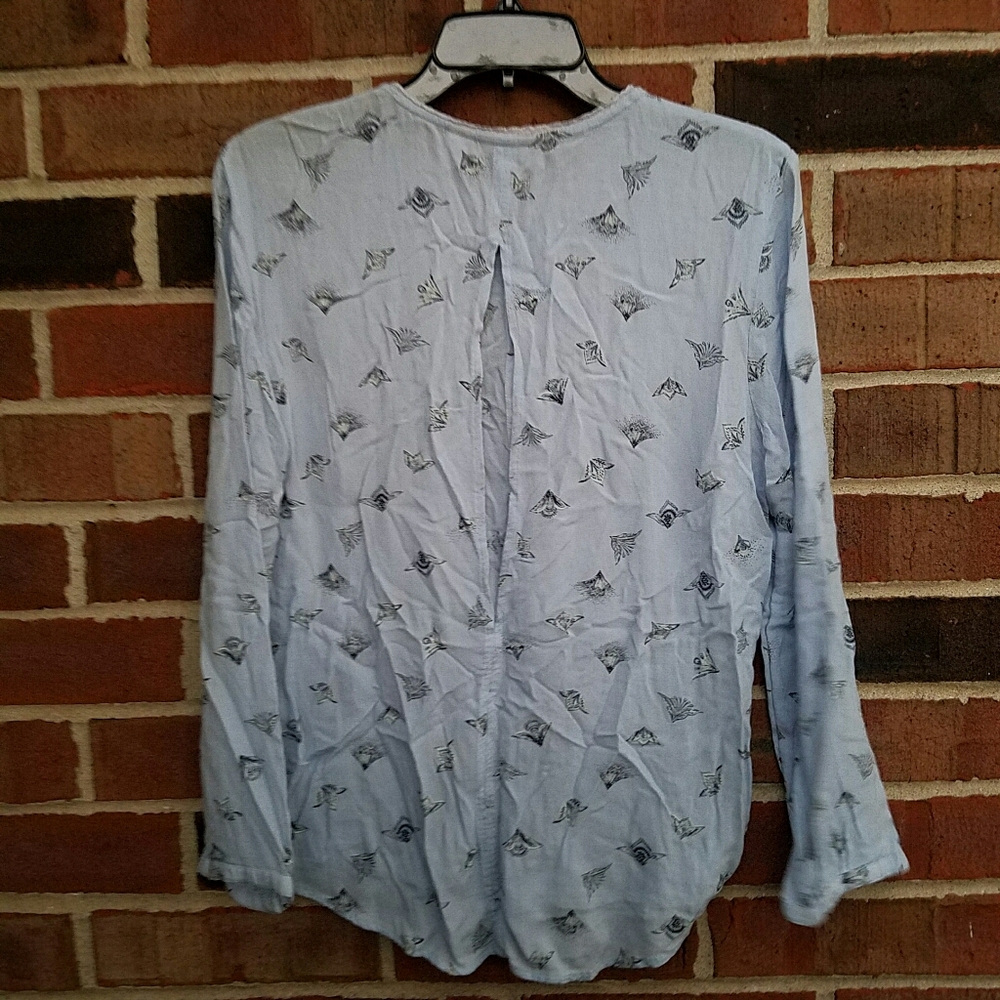 Hinge ruffle Print Long Sleeve Blouse - Picture 9 of 10
